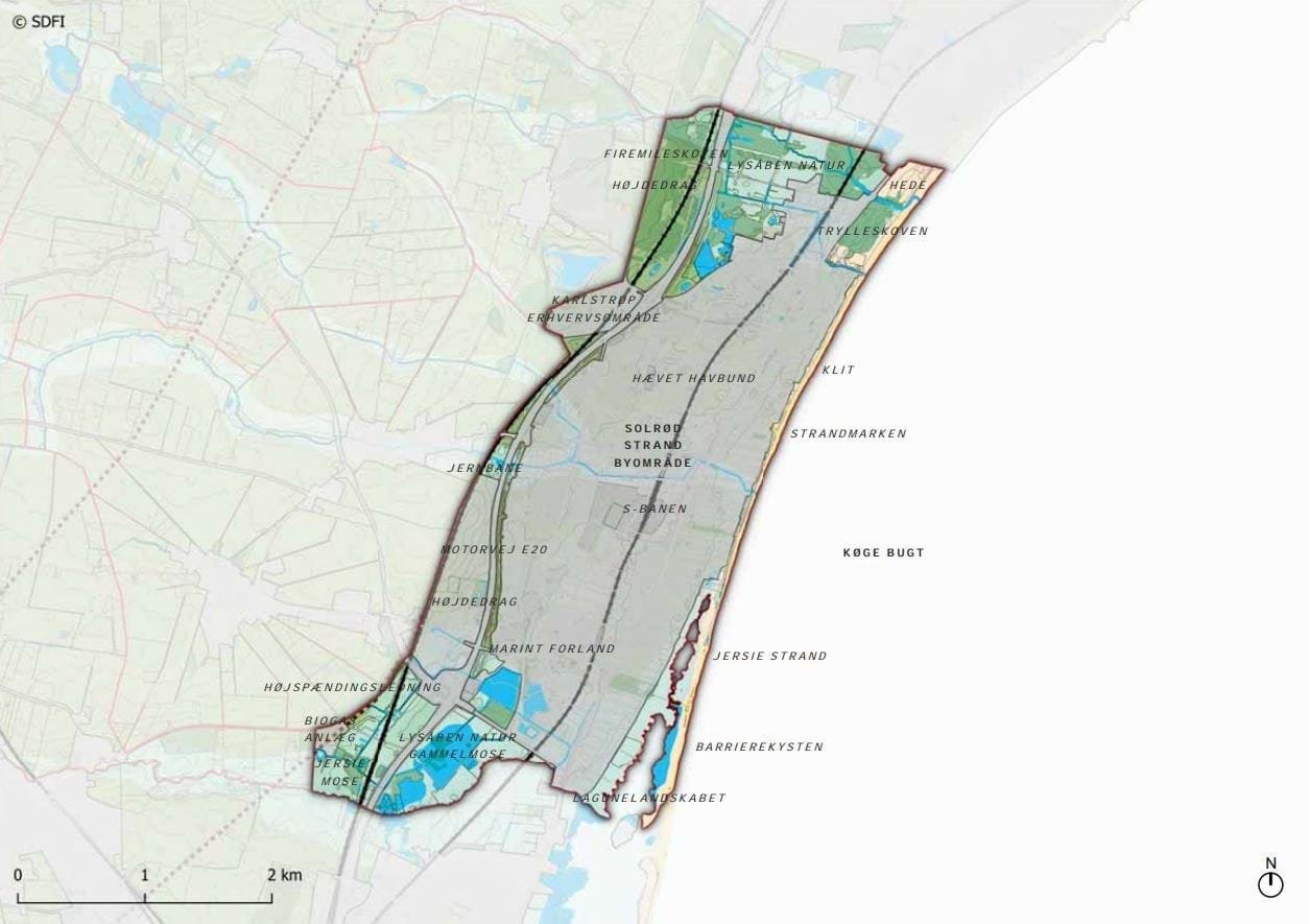figur der viser Solrød Strand byområde landskab