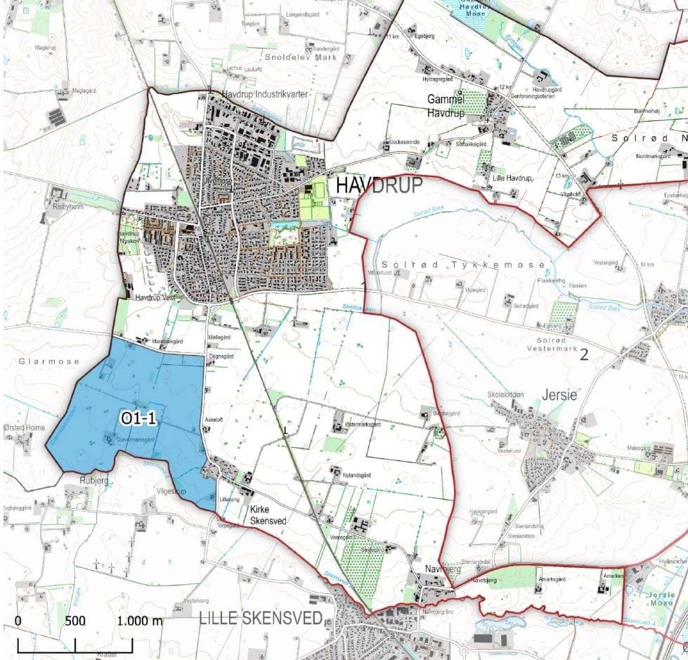 kort der viser afgrænsning af det oplevelsesrige område vest for Kirke Skensved.